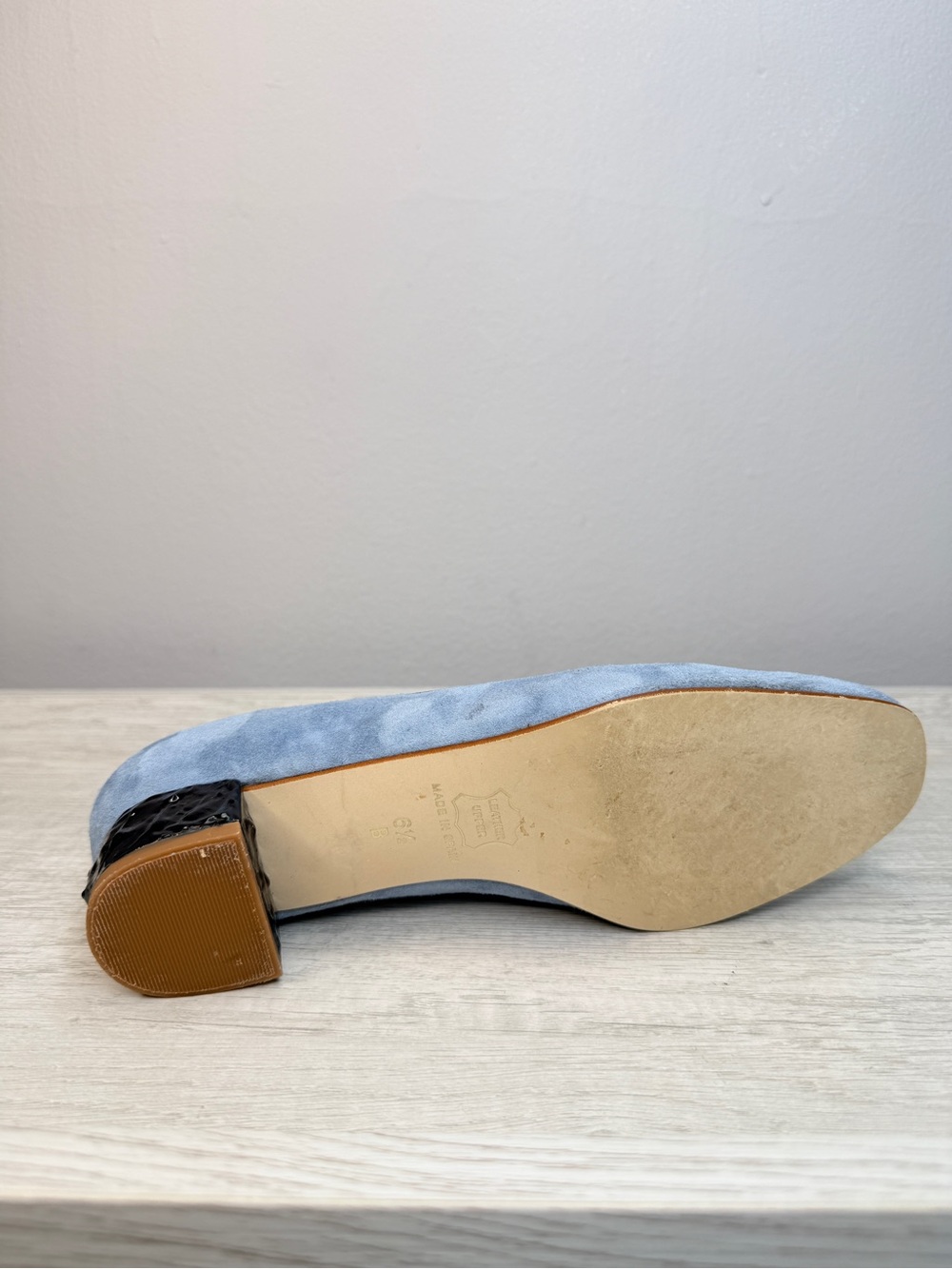 French Sole fs/ny light blue suede black block heel size 6 - Picture 9 of 12